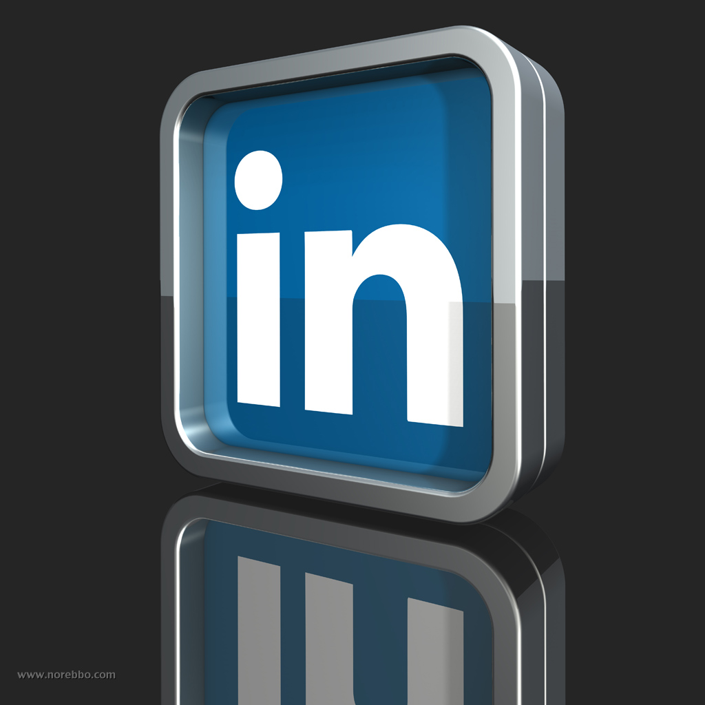 3d illustration of a large LinkedIn logo with a thick silver frame over a black reflective surface